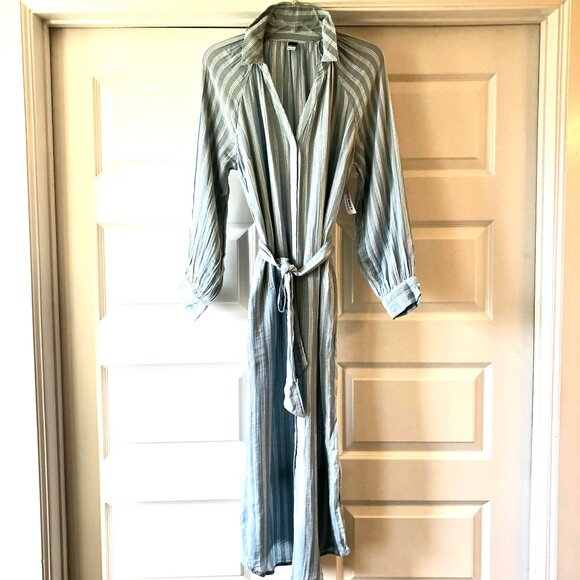 NWT OLD NAVY Chambray Stripe Belted Midi Shirt Dress Long Raglan Sleeves M - Picture 4 of 6
